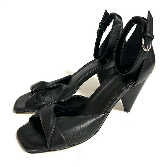 Marc Fisher Black Leather Open Square Toe 3”Heels Ankle Strap Size 7.5 - Picture 1 of 14